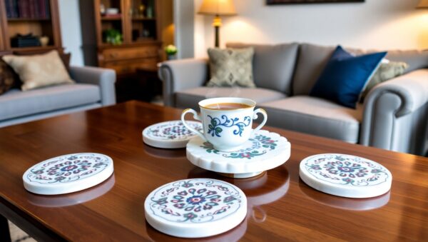 White Marble Coaster Set with Inlay Work