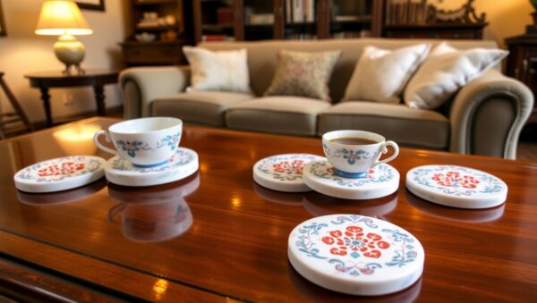 White Marble Coaster Set with Inlay Work