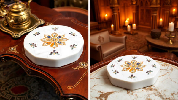 White Marble Coaster Set with Mother of Pearl Inlay