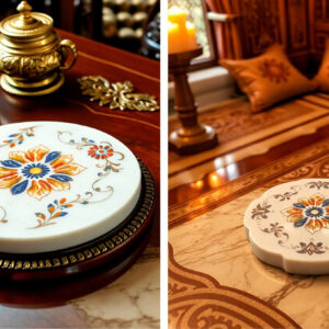 White Marble Coaster Set with Mother of Pearl Inlay