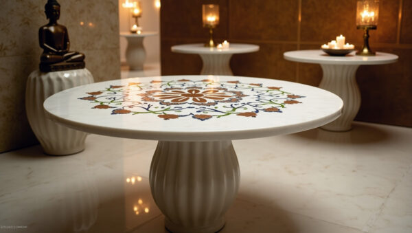 White Marble Inlay Table Top