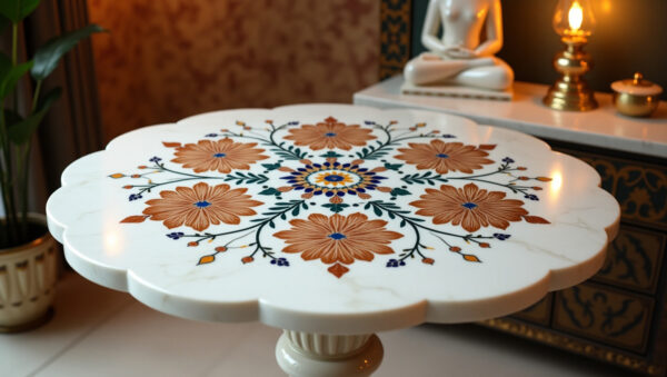 White Marble Inlay Table Top