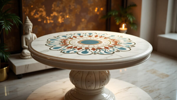 White Marble Inlay Table Top