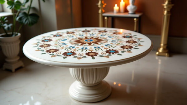 White Marble Inlay Table Top